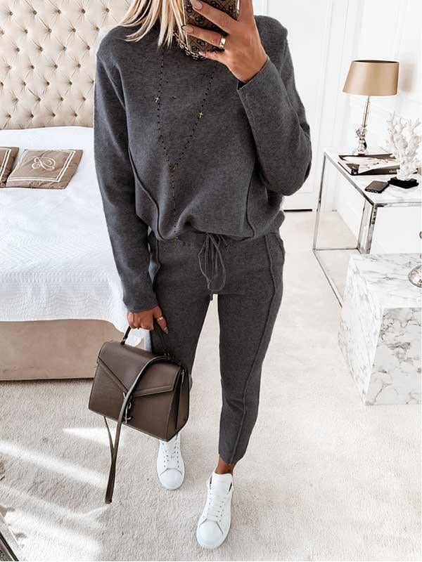 Stunncal Drawstring Plain Loungewear Sets (3 colors)
