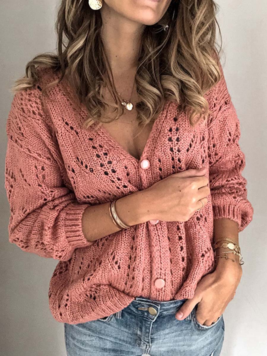 Stunncal Hollow V-Neck Knit Cardigan