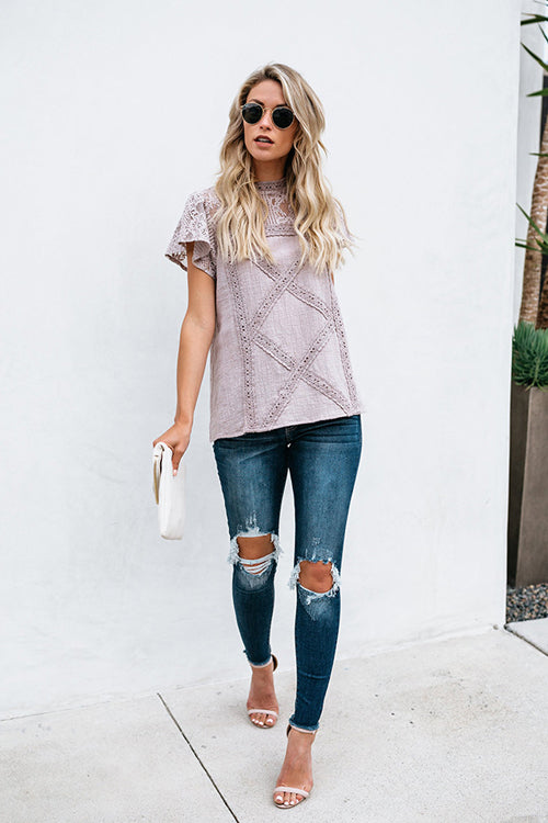 Stunncal Not So Secret Lace Overlay Ruffle Top - 3 Colors
