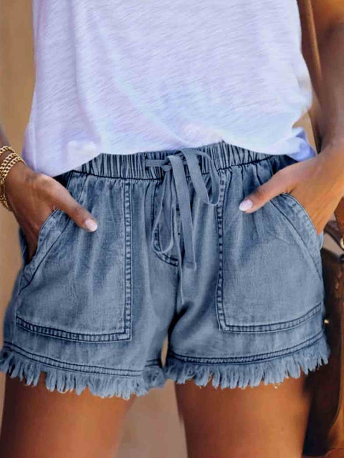 Stunncal Adjustable Tassel Pocket Shorts